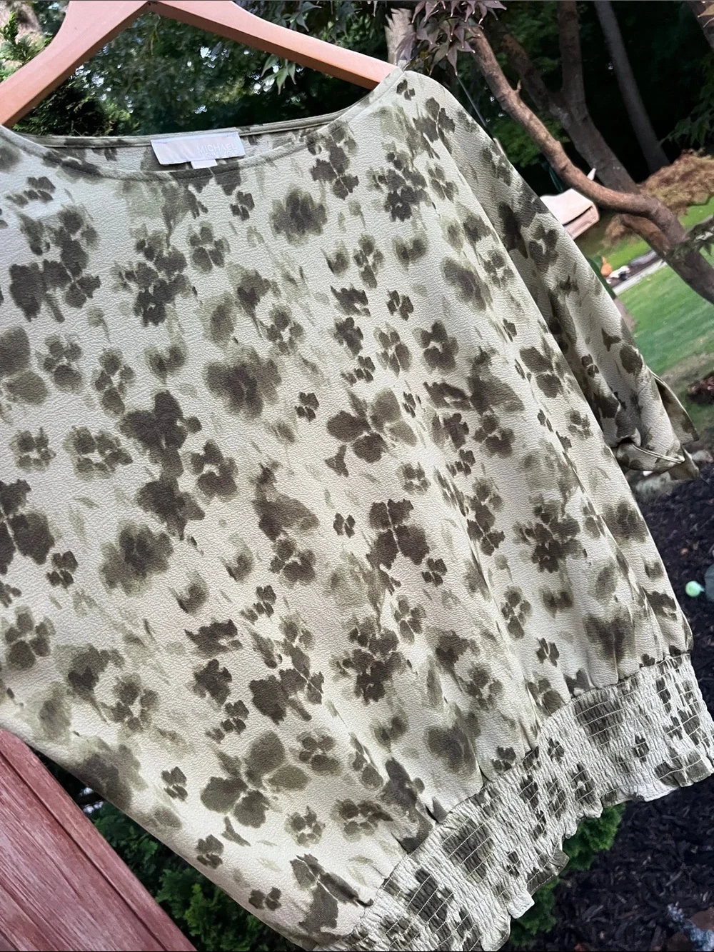 Michael Kors Olive Green Floral-Print Tunic Top